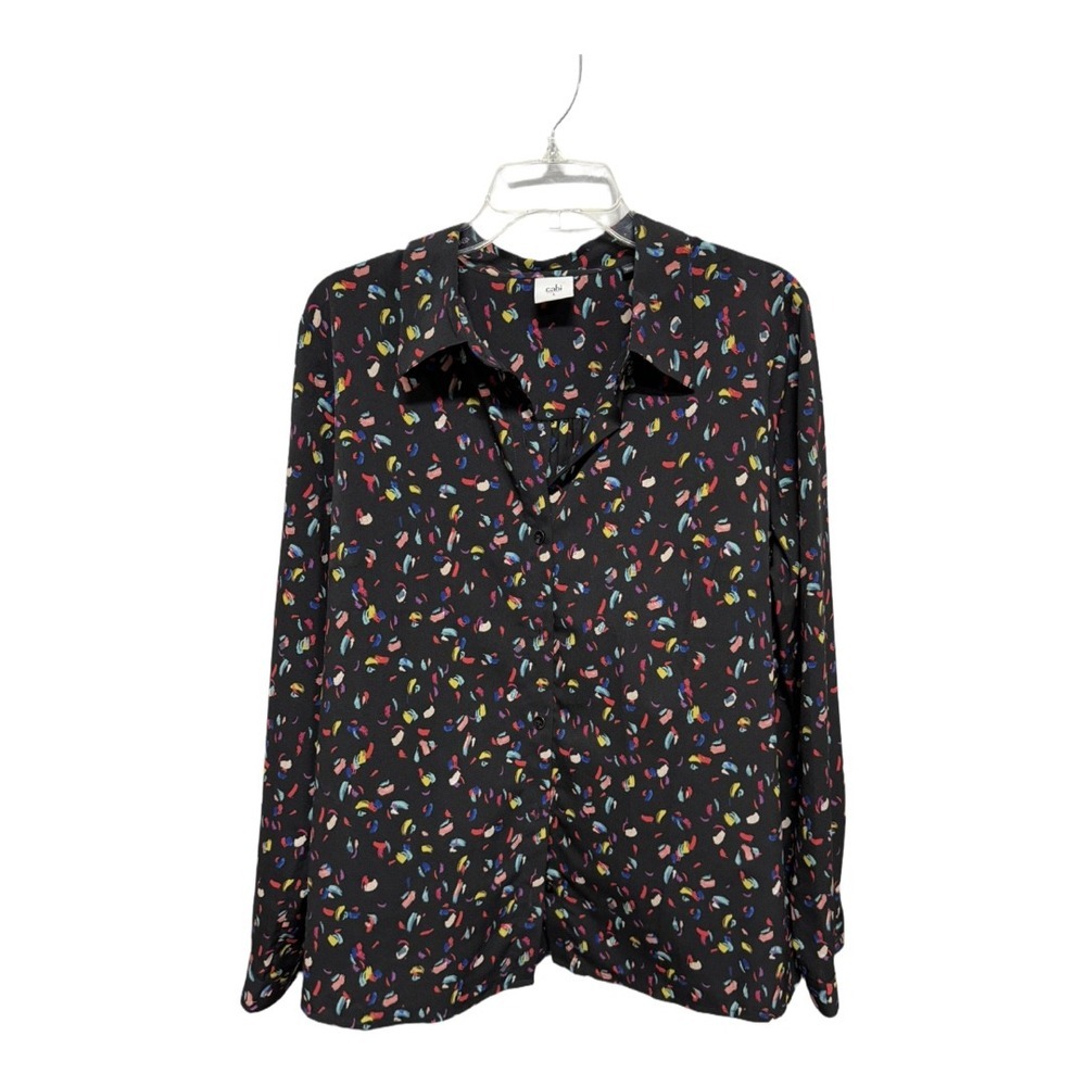 CAbi Ferris Confetti Black Button Up Shirt Blouse Long Sleeve Womens Large